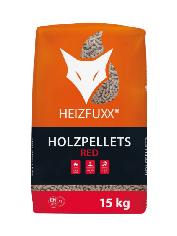 Palette de Pellets Bois Dur Heizfuxx Rouges – 65 sacs de 15 kg (975 kg)